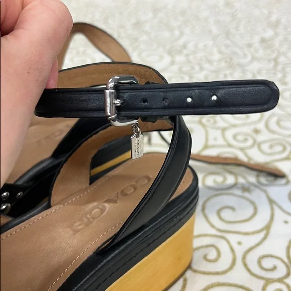 Coach Black and Tan Platform Sandals with Silver Studs NWOT - Picture 2 of 6